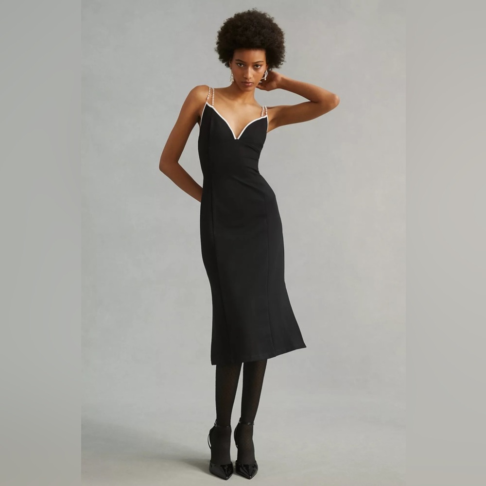 Anthropologie Maeve Retro Pearl-Strap Midi Dress